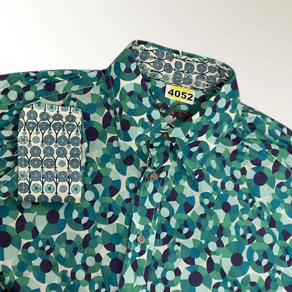 Robert Graham Men's L Green Geo Circle Print Flip Cuff Long Sleeve Button Down